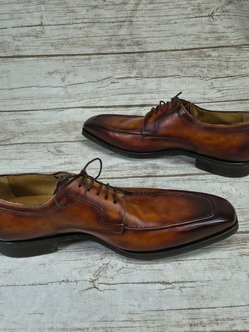 MAGNANNI Diversa Cognac Brown Burnished Leather Moc Toe Oxfords Mens 13 M Spain - Picture 6 of 8